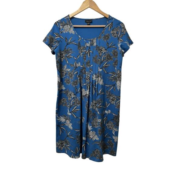 J. Jill Wearever Floral Pleated Front Shift Dress Size SP Blue Stretch Jersey - Picture 1 of 6